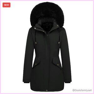 Long Winter Down Coat Thick Fleece Lined Parka Puffer Jacket Detachable Hood